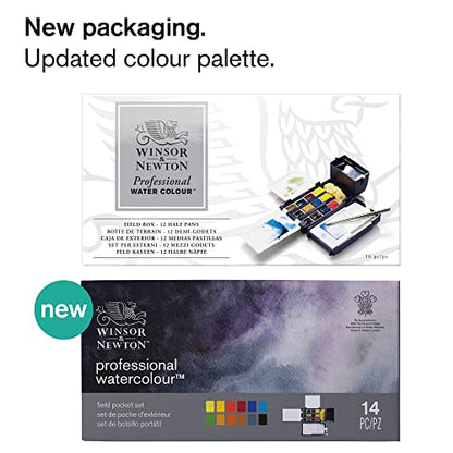 Winsor & Newton Professional Watercolor Paint Set, Compact Set, 12 Half Pans and Accessories