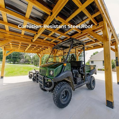 Backyard Discovery Kingsport 20 ft. x 20 ft. All Cedar Wooden Carport Gazebo with Hard Top Steel Roof - WoodArtSupply