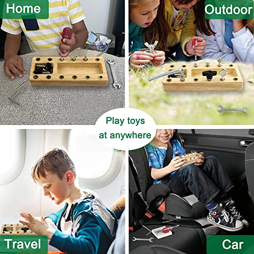 Inslat Montessori Screwdriver Board Set, Wooden Montessori Toys for 3 4 5 Year Old Kids, Educational Screw Board Sensory Learning Toys STEM Fine Inslat