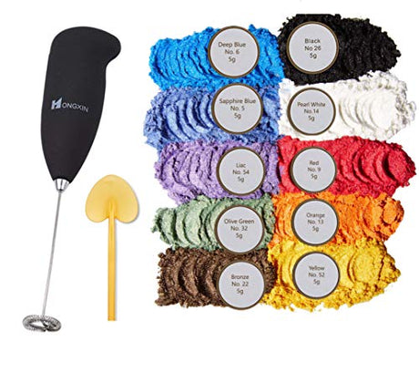 Epoxy Color Pigment-10 Color, with Mini Hand Epoxy Mixer, Mica Powder for Epoxy Resin Dye, Cosmetic Grade Soap Colorant, Natural Slime Coloring with L5 color