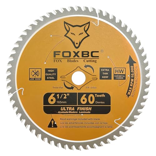 FOXBC 6-1/2 inch Circular Saw Blade Ultra Fine Finish 60-Tooth for Wood Cutting, Thin-Kerf with 5/8" Arbor FOXBC