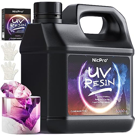 Nicpro UV Resin 1000g, Upgrade Crystal Clear Ultraviolet Epoxy Resin Glue Kit, Low Odor & Quick Curing Sunlight Cure Hard UV Resin for Jewelry Nicpro