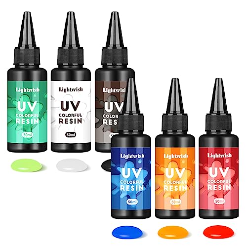 Colored UV Resin,6 Colors UV Resin Kit,Quick Ultraviolet Curing Epoxy Resin for Craft,Jewelry Making,DIY Making, (50g Each)