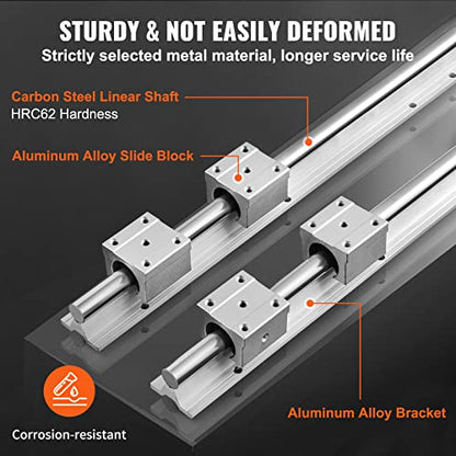 VEVOR Linear Guide Rail Set, SBR16 1500mm, 2 PCS 59 in/1500 mm SBR16 Guide Rails and 4 PCS SBR16UU Slide Blocks, Linear Rails and Bearings Kit for - WoodArtSupply