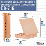 US Art Supply Adjustable Wood Artist Drawing & Sketching Board with Storage Drawer US Art Supply
