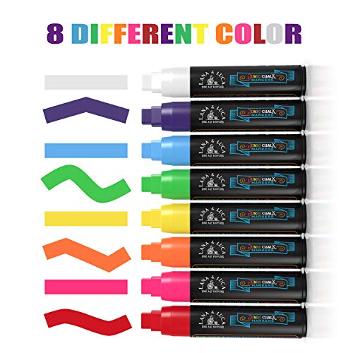 LANA & LUCA Jumbo Liquid Chalk Markers Square Tip - Bold Color Chalk Board Marker for Chalkboards, Windows, Signs, Blackboards - 24 Chalkboard Labels LANA & LUCA