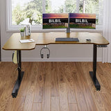 bilbil L-Shaped Electric Height Adjustable Standing Desk 59 Inches, Stand Up Rising Table for Home Office with Splice Board, Black Frame and Rustic bilbil