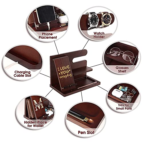 Personalized Wood Phone Docking Station for Husband Boyfriend - I Love You Everyday - Key Holder Wallet Stand Watch Organizer Men Gift Anniversary awofer