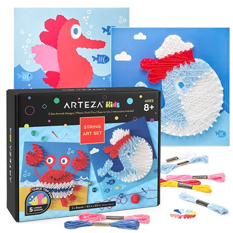 Arteza Kids String Art Kit, Set of 5 Sea Animal Designs, Plastic Pushpins, Art Supplies for Kids Craft Projects and Free Time Activities Arteza Kids