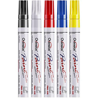 Paint Marker Pens - 5 Colors Permanent Oil Based Paint Markers, Medium Tip, Quick Dry and Waterproof Assorted Color Marker for Metal, Wood, Fabric,