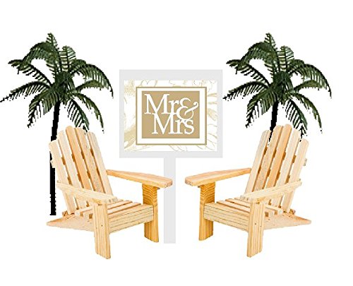 Wedding Anniversary Rustic Wood Unfinished Beach Chair Cake Decoration Cake Topper with Sign (Mr & Mrs) - WoodArtSupply