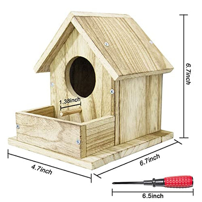 DIY Outdoor Wooden Bird Feeding Build House,Wooden Bird House Kit for Outside Hanging,4.6 Inches Bird Nest, Nesting Box for Backyard Courtyard Patio