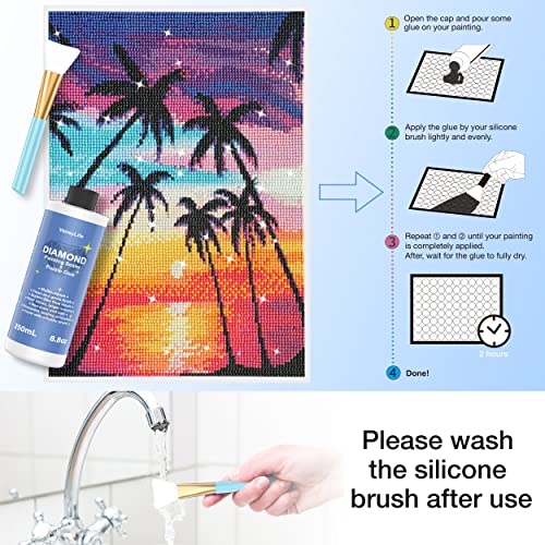 VansyLife Updated Diamond Painting Sealer 2 Pack 500ML with Silicone Brush, 5D Diamond Painting Glue Accessories Permanent Hold & Shine Effect for VansyLife