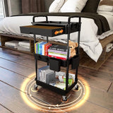 3 Tier Rolling Utility Cart with Drawer,REBECAT Utility Cart Made of Multifunctional Storage Organizer Tool for Kitchen,Bathroom,Living REBECAT