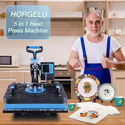 HORGELU Upgraded 5 in 1 Heat Press Machine 12x15 Inch Heat Transfer Machine 360-Degree Swing Away Multifunction Digital Sublimation Combo Heat Press - WoodArtSupply