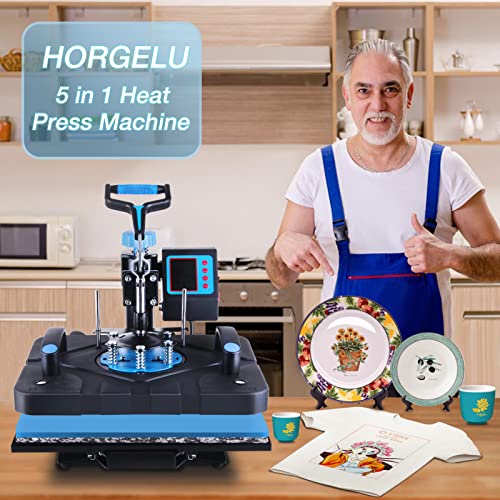 HORGELU Upgraded 5 in 1 Heat Press Machine 15x15 Inch Heat Transfer Machine 360-Degree Swing Away Multifunction Digital Sublimation Combo Heat Press - WoodArtSupply