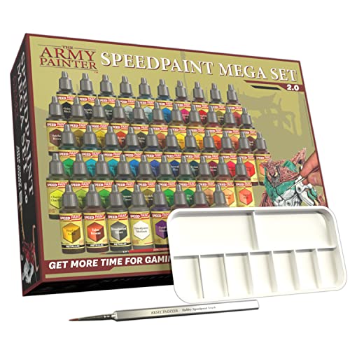 The Army Painter Speedpaint Mega Set 2.0+ - 50x18ml Speedpaint Set with 42 Colors, 3 Metallics, Medium, Mixing Balls, Brush, Guide The Army Painter