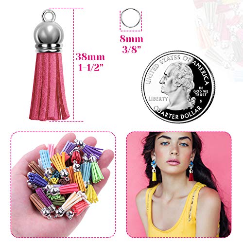 Paxcoo Tassels for Jewelry Making, 50pcs Leather Tassel Keychain Charms Bulk with 50pcs Jump Rings for Bracelets, Acrylic Key Chain Blanks and Craft PAXCOO