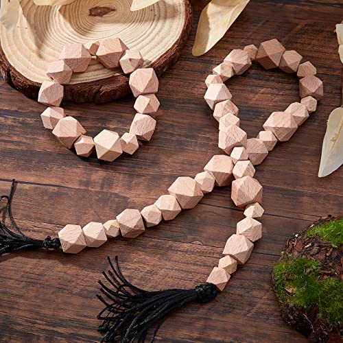 PH PandaHall 50pcs Natural Wooden Beads 5 Sizes Octagon Beads Unfinished Geometric Beads Wood Faceted Spacer Beads for Jewelry Christmas Garland Hair