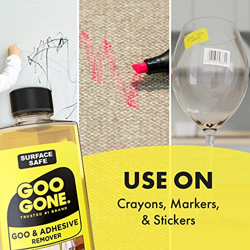 Goo Gone Adhesive Remover - 8 Ounce - Surface Safe Adhesive Remover Safely Removes Stickers Labels Decals Residue Tape Chewing Gum Grease Tar Goo Gone