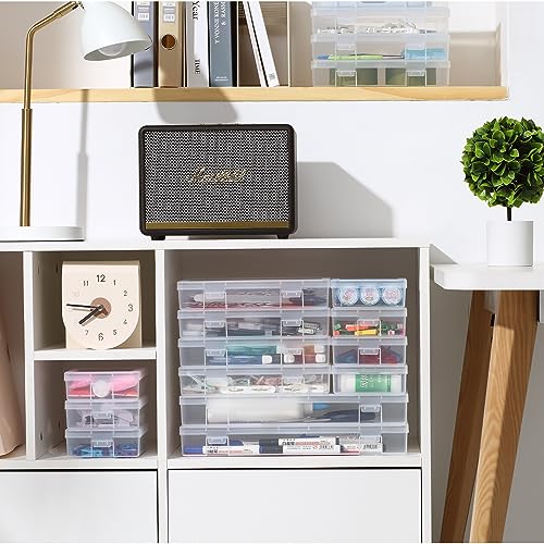 novelinks Stackable Plastic Clear Storage Box Containers with Latching Lid - Art Craft Supply Organizer Storage Containers for Pencil Box, Lego, novelinks