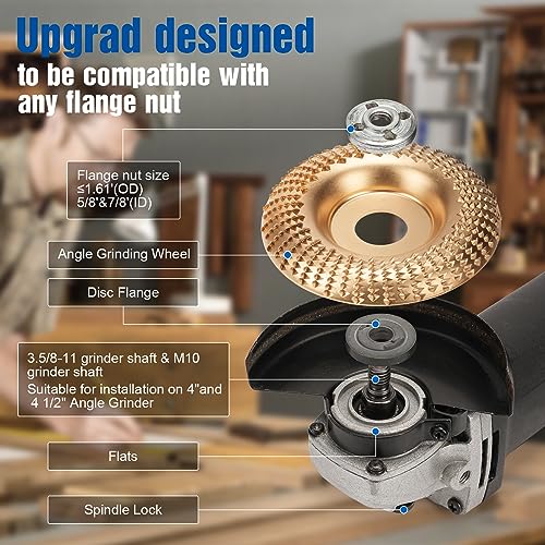 TOOVEM 5PCS Angle Grinder Wood Carving Disc Kit, Universal Grinder Wrench for 4" or 4 1/2" Angle Grinder with 5/8" Arbor,Grinding Wheel Shaping Disc - WoodArtSupply