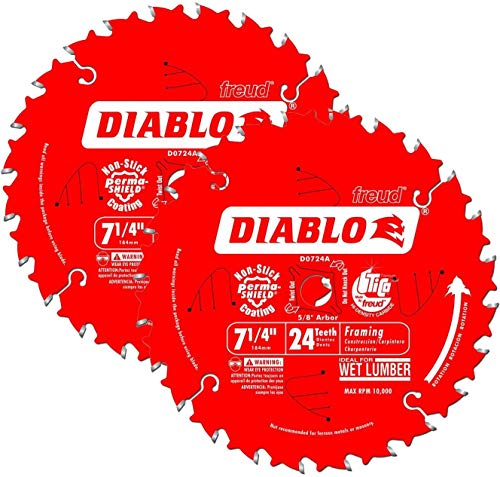 Freud D0724A Diablo 7-1/4-inch 24T ATB Thin Kerf Framing Saw Blades, 2-Pack Freud