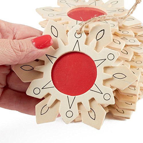 12 Unfinished Wood Snowflake Christmas Ornaments with Photo Insert - WoodArtSupply