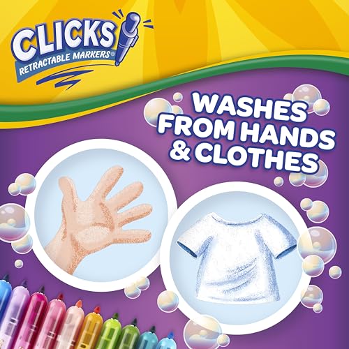 Crayola Clicks Retractable Markers (10ct), Washable Markers for Kids, Click Markers, School Supplies for Kids, Gifts, Ages 5+ Crayola