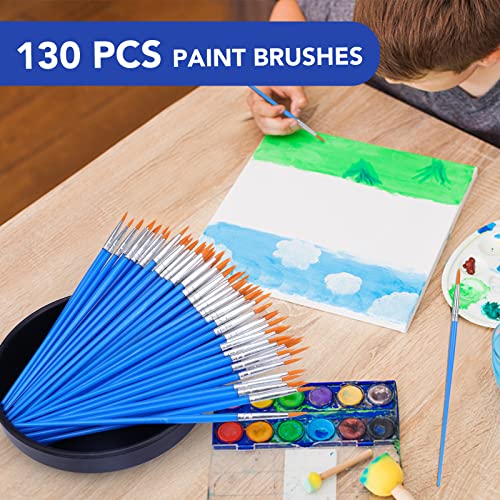 AROIC Paint Brushes Set,130pcs Nylon Hair Round Brushes Bulk Small, for Acrylic Oil Watercolor Artist Professional Painting Kits AROIC