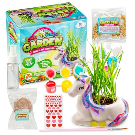 GirlZone Paint, Plant and Nurture My Unicorn Garden, All Inclusive Garden Art Painting Kit and Kids Plant Growing Kit, Christmas Gifts for Girls 8-12 GirlZone