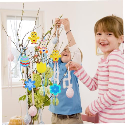 FUNOMOCYA 60pcs Painted Easter Wood Slice Sawdust Eggs Wooden Hanging Chip Label Hanging Piece Wood Chips tag Pendant Wood Charm Easter Unfinished FUNOMOCYA