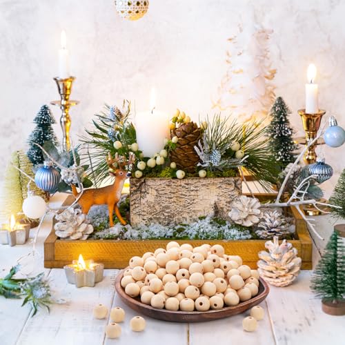 Foraineam 200 Pcs 1 Inch / 25mm Wood Beads Round Wooden Spacer Beads Unfinished Natural Wood Loose Beads Foraineam