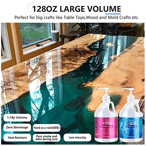 Teexpert Crystal Clear Epoxy Resin Kit 1 Gallon Self-Leveling Coating and Casting Resin, High-Gloss & Bubbles Free Resin and Hardener Kit for DIY Teexpert
