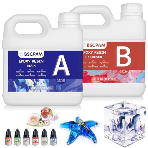 BSCPAM Epoxy Resin Kit 70OZ - Epoxy Resin Crystal Clear - Anti-Yellowing & High Gloss Shine for Jewelry, Wood Table Top, River Table, Resin Molds,