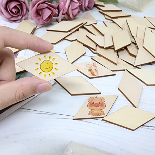 Honbay 60PCS Unfinished Rhombus Wood Slices Blank Wooden Embellishments for Painting DIY Crafts and Home Decoration