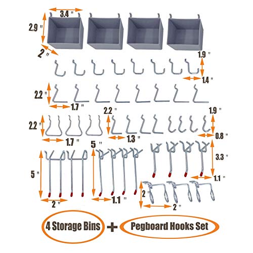 Wallmaster Pegboard Organizer Garage Storage - 48pcs Pegboard Hooks Set, Pegboard Tool Organizer with 48x24 Inch Steel Peg Board & 4 Storage - WoodArtSupply