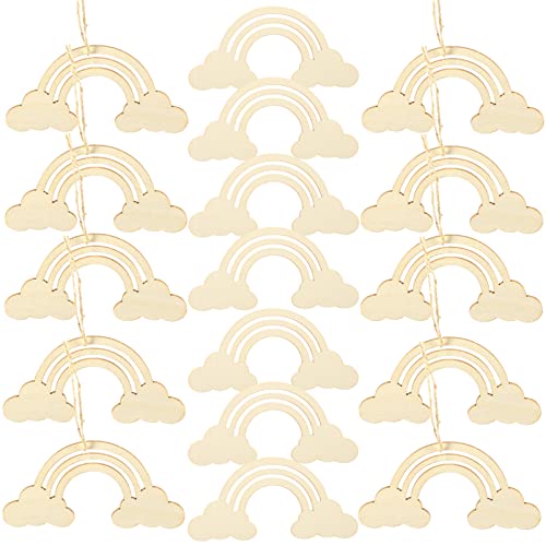 Unfinished Wooden Rainbow Cutouts: 20PCS Rainbow Wood DIY Craft Shapes Ornaments Blank Wood Slices Embellishments for Wedding Birthday Christmas EXCEART