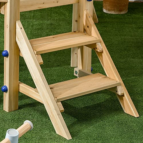 Outsunny 3 in 1 Wooden Swing Set Outdoor Playset with Baby Swing Seat, Toddler Slide, Captain's Wheel, Telescope, Kids Backyard Playground Equipment, Outsunny