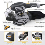 3.8A(450W) Orbital Sander, Jellas 6 Variable Speeds Double Handle Random Orbit Sander, 5-Inch Electric Sander with 18pcs Sandpapers, Dust Collector, Jellas