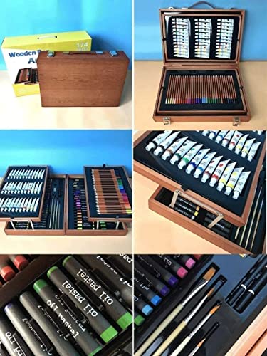 RMENST Art Supplies, 174 Pieces Deluxe Wooden Art Set, Portable Art Case Painting Kit, Colored Pencils, Watercolor Paint, Creative Gift - WoodArtSupply