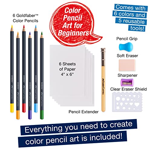 Faber-Castell Colored Pencil Art Set - 6 Coloring Pencils and 5 Drawing Tools, Art Set for Adults - WoodArtSupply