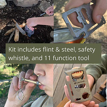 Kids Pocket Knife & Camping Essentials Kit - Multi-Tool Card, Whistle & Fire Starter in a Carrying Case. Easy Close Safety Lock on Knife. Great First - WoodArtSupply