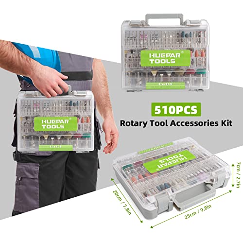 Huepar Tools Rotary Tool Accessories Kit, 510Pcs Accessories Kit,1/8 inch(3.2mm) Diameter Shanks, Universal Accessories for Easy Cutting, Sanding, Huepar Tools