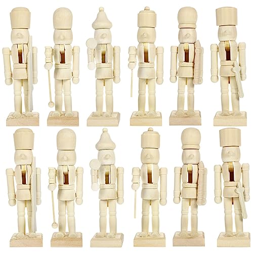 MAGICLULU 12Pcs Unfinished Wooden Nutcracker Wooden Nutcracker to Paint Wooden Color Nutcracker for DIY Craft,Christmas, Ornaments MAGICLULU