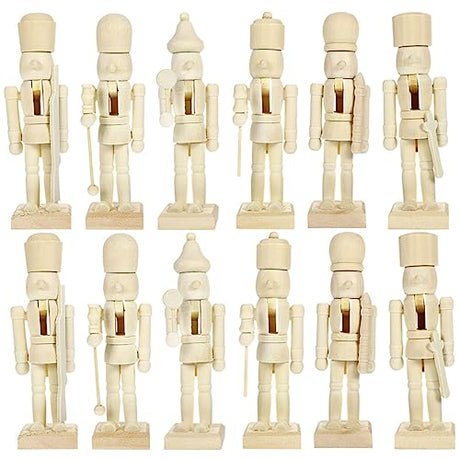 MAGICLULU 12Pcs Unfinished Wooden Nutcracker Wooden Nutcracker to Paint Wooden Color Nutcracker for DIY Craft,Christmas, Ornaments MAGICLULU