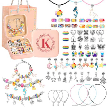 Charm Bracelet Making Kit for Girls 3-12, Kids Jewelry Making Kit 66Pcs Jewelry Kits for Girls Ages 8-12 Jewelry Maker Craft Necklace Birthday