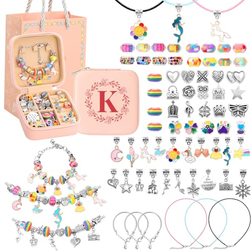 Charm Bracelet Making Kit for Girls 3-12, Kids Jewelry Making Kit 66Pcs Jewelry Kits for Girls Ages 8-12 Jewelry Maker Craft Necklace Birthday - WoodArtSupply