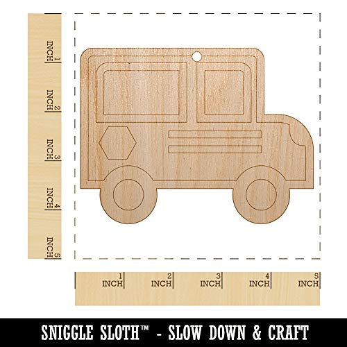 School Bus Icon Unfinished Craft Wood Holiday Christmas Tree DIY Pre-Drilled Ornament Sniggle Sloth