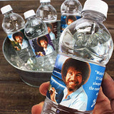 Bob Ross Water Bottle Labels (Set of 16) Unique Quotes & Paintings, Birthday Party Supplies, Waterproof Bottle Wraps Prime Party